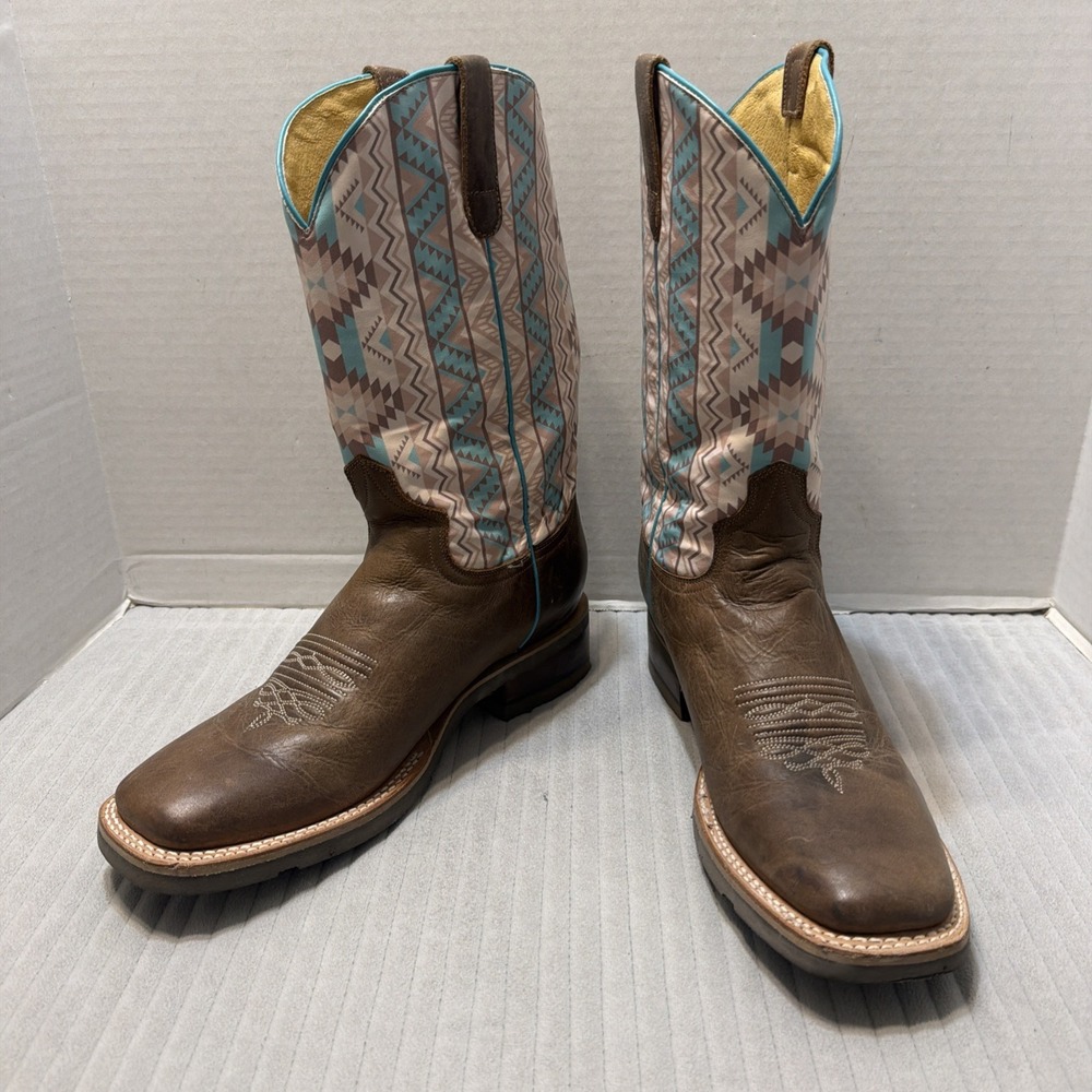 Roper Cowgirl Boots Women's 10 Square Toe Aztec Turquoise Western Leather